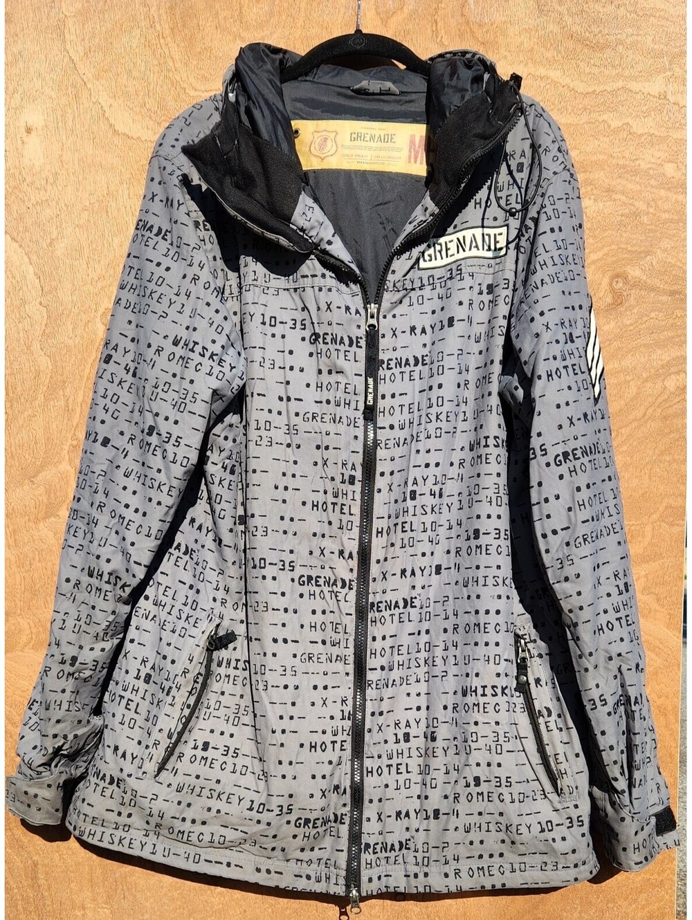 VTG Grenade Fatigue Project Snowboard Jacket Grey Alphanumeric  Morse Rare S Med